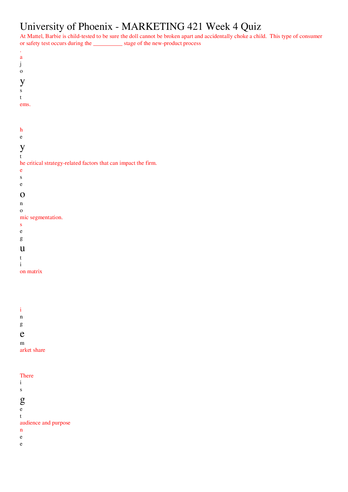 Preview image of MARKETING 421 Week 4 Quiz document
